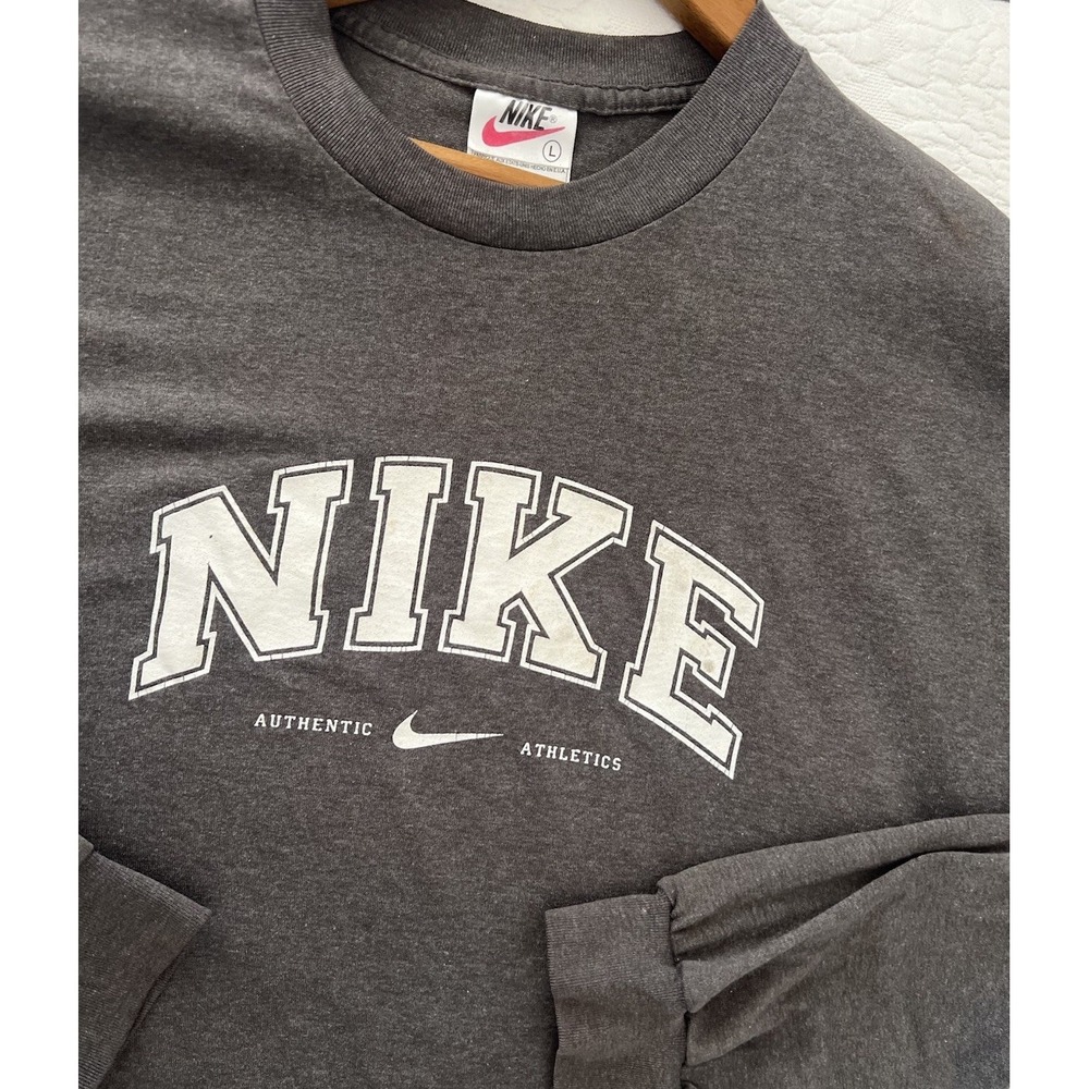 VTG  90s Nike Authentic Athletics Shirt Large MADE USA Spellout Swoosh Long Slee